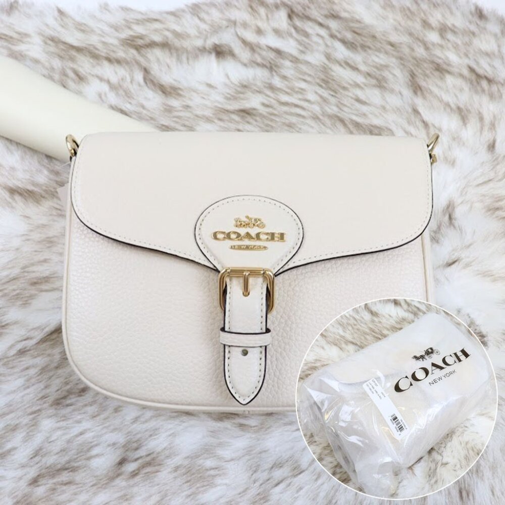 COACH Amelia Saddle Bag Shoulder Bag Leather CP107 Gold/Chalk